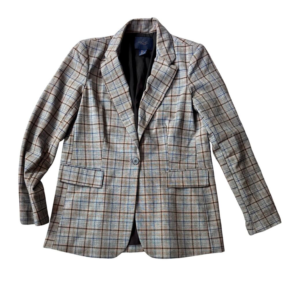Rachel Roy Plaid Gray Blue Tan Women's Small Blazer